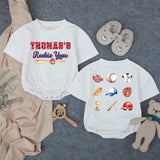 Custom Rookie of the Year Baby Romper with Baseball Motifs, Soft Cotton First Birthday Outfit for Boys, Perfect for Milestone Photos