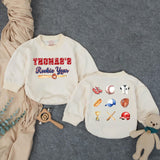 Custom Rookie of the Year Baby Romper with Baseball Motifs, Soft Cotton First Birthday Outfit for Boys, Perfect for Milestone Photos