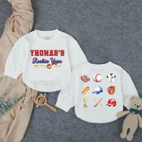 Custom Rookie of the Year Baby Romper with Baseball Motifs, Soft Cotton First Birthday Outfit for Boys, Perfect for Milestone Photos