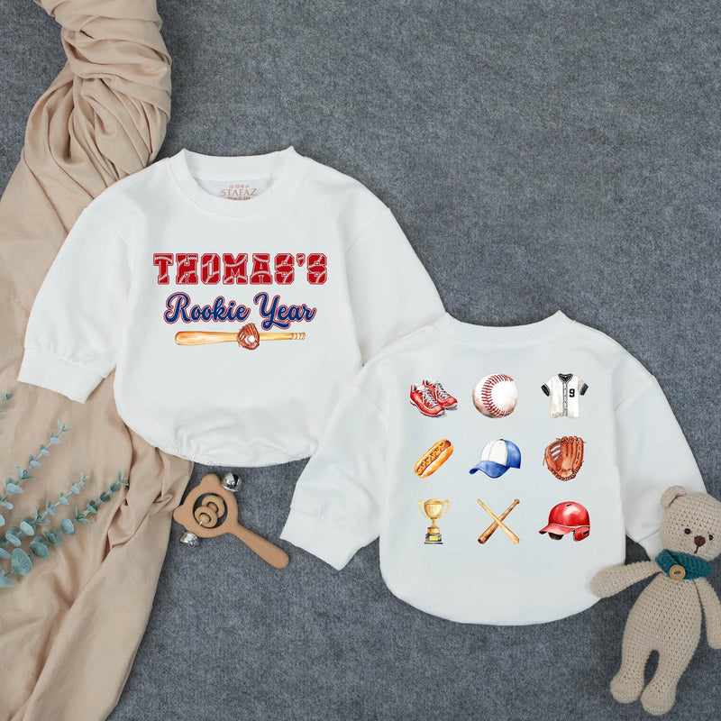 Custom Rookie of the Year Baby Romper with Baseball Motifs, Soft Cotton First Birthday Outfit for Boys, Perfect for Milestone Photos
