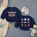 Custom Rookie of the Year Baby Romper with Baseball Motifs, Soft Cotton First Birthday Outfit for Boys, Perfect for Milestone Photos