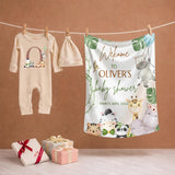 Custom Safari Baby Shower Silk Banner and Infant Bodysuit Set with Jungle Animal Artwork, Ideal for Newborns and Special Celebrations