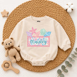 Custom Seashell Baby Girl Romper with Name, Soft Cotton Summer Beach Outfit for Newborns, Cake Smash Clothes, Matching Family Vacation Wear