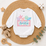 Custom Seashell Baby Girl Romper with Name, Soft Cotton Summer Beach Outfit for Newborns, Cake Smash Clothes, Matching Family Vacation Wear