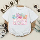 Custom Seashell Baby Romper with Starfish Artwork, Soft Cotton Summer Outfit for Baby Girls, Personalized Beach Baby Shower Gift