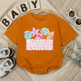 Custom Seashell Baby Romper with Starfish Artwork, Soft Cotton Summer Outfit for Baby Girls, Personalized Beach Baby Shower Gift