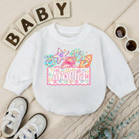 Custom Seashell Baby Romper with Starfish Artwork, Soft Cotton Summer Outfit for Baby Girls, Personalized Beach Baby Shower Gift