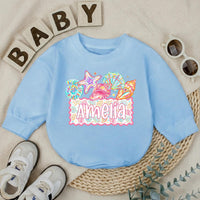 Custom Seashell Baby Romper with Starfish Artwork, Soft Cotton Summer Outfit for Baby Girls, Personalized Beach Baby Shower Gift