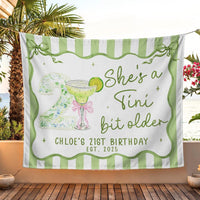 Custom She's a Tini Bit Older Birthday Banner with Martini Design, Personalized 21st Party Backdrop Sage Green Floral Theme Décor
