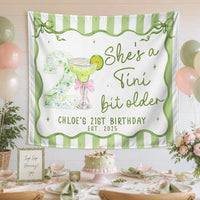 Custom She's a Tini Bit Older Birthday Banner with Martini Design, Personalized 21st Party Backdrop Sage Green Floral Theme Décor