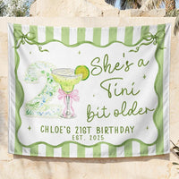 Custom She's a Tini Bit Older Birthday Banner with Martini Design, Personalized 21st Party Backdrop Sage Green Floral Theme Décor