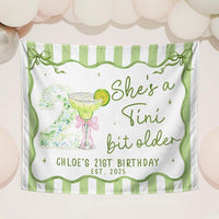 Custom She's a Tini Bit Older Birthday Banner with Martini Design, Personalized 21st Party Backdrop Sage Green Floral Theme Décor