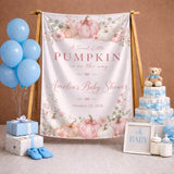 Custom Silk Baby Shower Banner with Pink Pumpkin Floral Design, Personalized Name & Date, Sweet Little Baby Girl Party Decoration