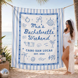 Custom Silk Bachelorette Party Banner with Blue Stripes, Tropical Icons, Mia's Cabo San Lucas Weekend Design, Destination Event Decor