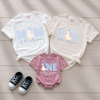 Custom Silly Goose First Birthday Matching Outfit Set - Baby Romper, Kids' T-Shirt, Mom & Dad Tees - Soft Cotton Family Birthday Clothes