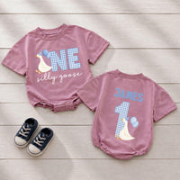 Custom Silly Goose First Birthday Matching Outfit Set - Baby Romper, Kids' T-Shirt, Mom & Dad Tees - Soft Cotton Family Birthday Clothes