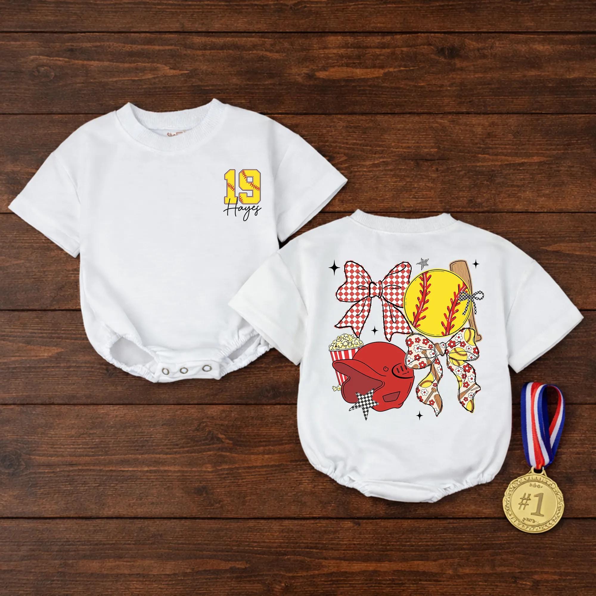 Custom Softball Baby Bubble Romper with Name & Number, Game Day Artwork, Ultra-Soft Cotton for Infant Girls, Perfect for Sports & Milestone Photos