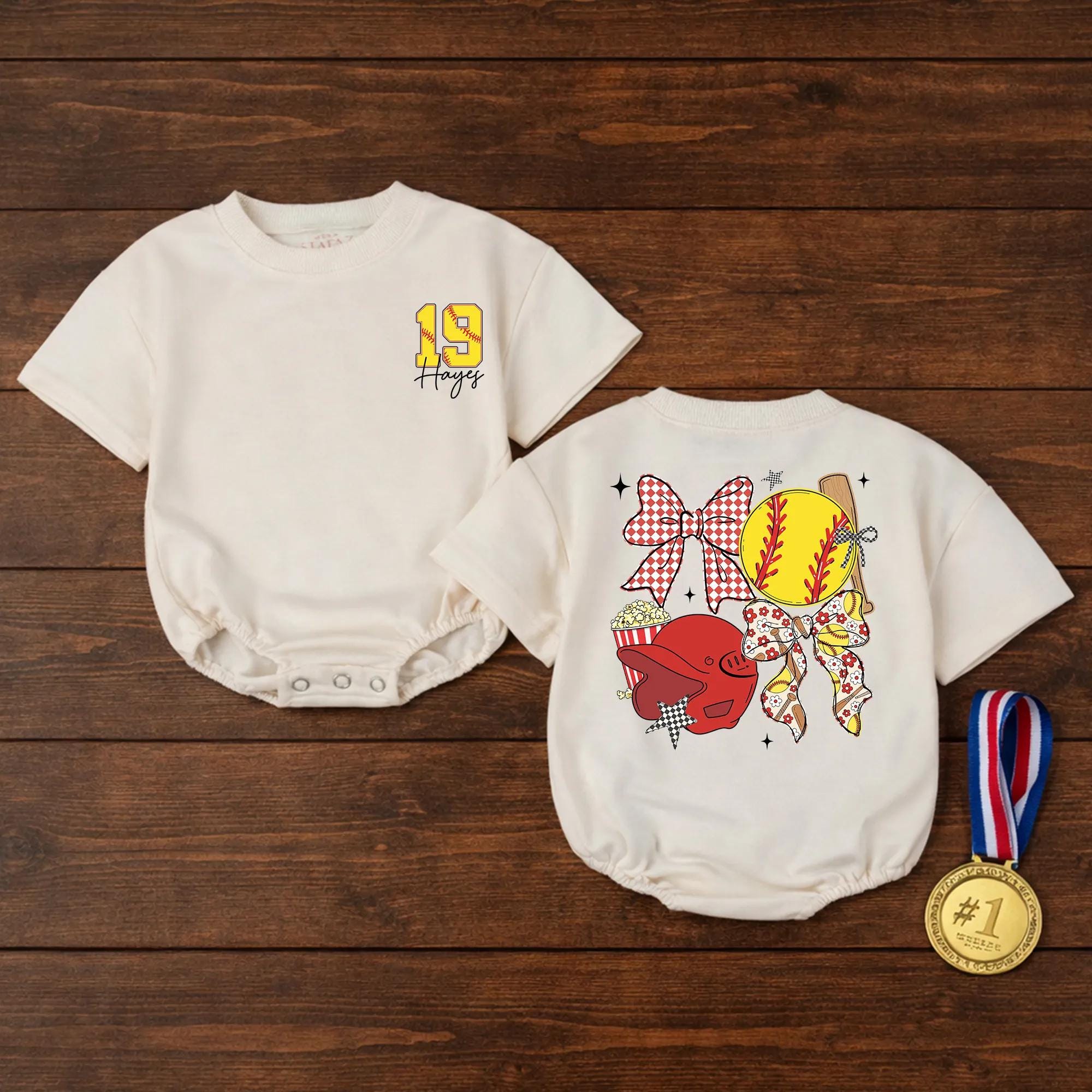 Custom Softball Baby Bubble Romper with Name & Number, Game Day Artwork, Ultra-Soft Cotton for Infant Girls, Perfect for Sports & Milestone Photos