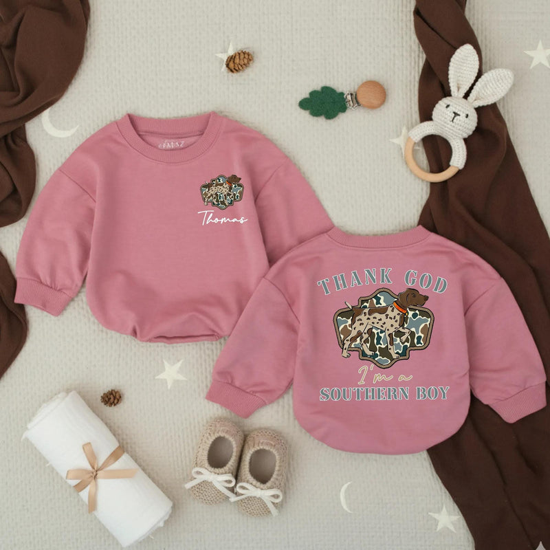 Custom Southern Boy Baby Romper with Hunting Dog Artwork, Soft Cotton Bodysuit for Newborns, Perfect Country Outfit for All Seasons