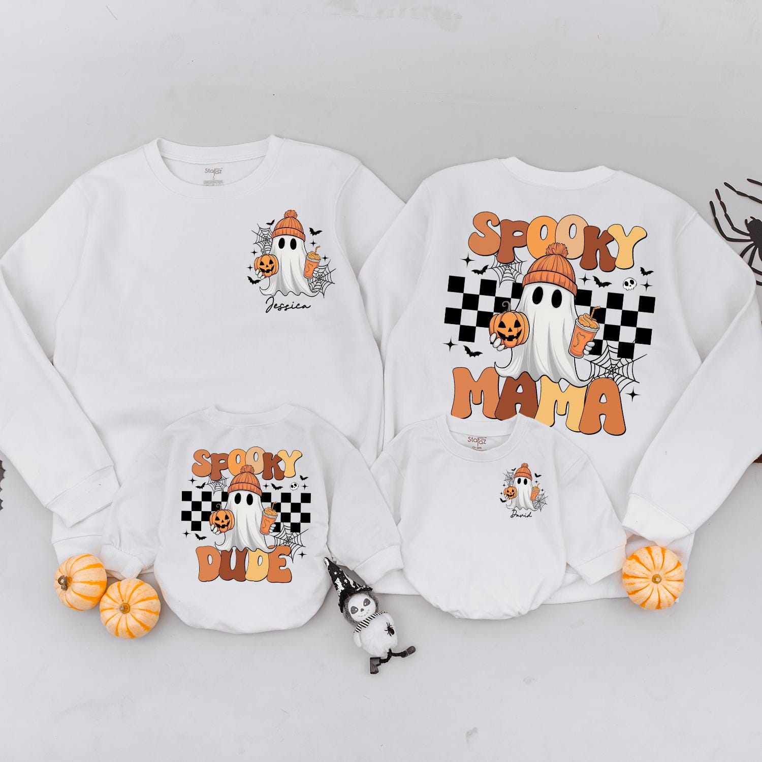 Custom Spooky Dude and Mama Halloween Sweatshirts Matching Family Ghost Pumpkin Outfit Cozy Soft Cotton Personalized Gift