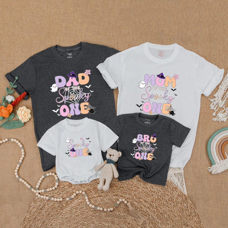 Custom Spooky One Halloween Family Shirt Pastel Ghosts 1st Birthday Outfit Soft Cotton Personal Gift for Mom Dad Sibling Matching