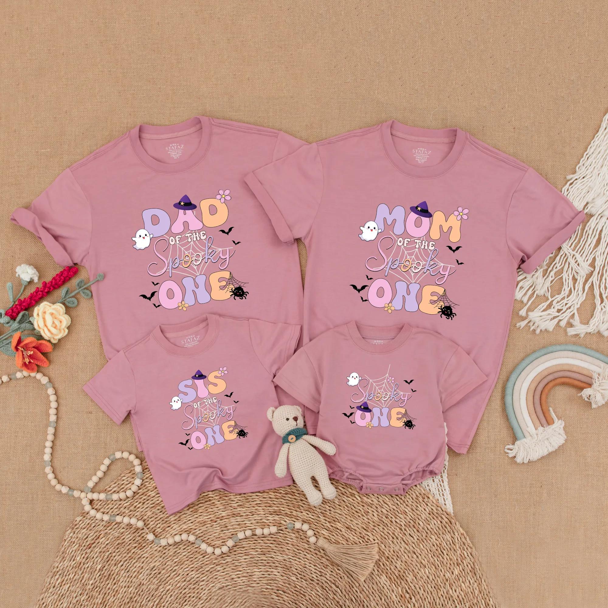 Custom Spooky One Halloween Family Shirt Pastel Ghosts 1st Birthday Outfit Soft Cotton Personal Gift for Mom Dad Sibling Matching