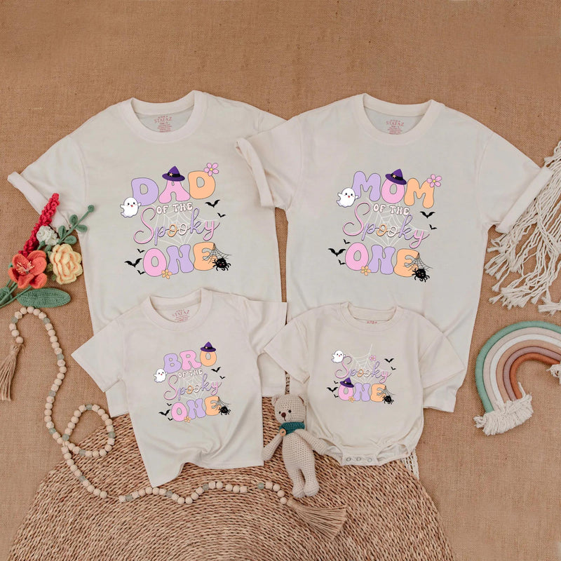 Custom Spooky One Halloween Family Shirt Pastel Ghosts 1st Birthday Outfit Soft Cotton Personal Gift for Mom Dad Sibling Matching