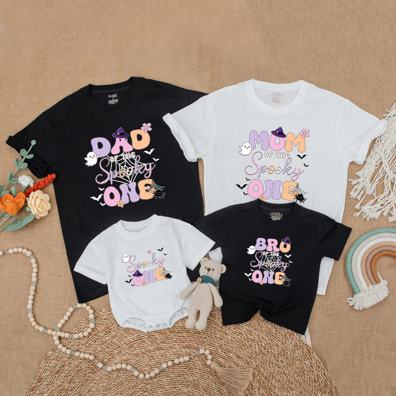 Custom Spooky One Halloween Family Shirt Pastel Ghosts 1st Birthday Outfit Soft Cotton Personal Gift for Mom Dad Sibling Matching