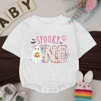 Custom Spooky One Pink Halloween Silk Banner & Romper Set for Baby Girl 1st Birthday, Ghost & Pumpkin Design, Personalized Boo Day Outfit