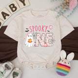 Custom Spooky One Pink Halloween Silk Banner & Romper Set for Baby Girl 1st Birthday, Ghost & Pumpkin Design, Personalized Boo Day Outfit