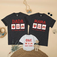 Custom Strawberry Dada Mama Sister Berry Sweet One Family Matching Soft Cotton Tees and Romper for Kids Adults First Birthday Spring