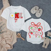 Custom Strawberry-Themed 1st Birthday Matching Family Outfits, Soft Cotton Bubble Romper for Baby Girl and Mama Dada T-Shirts, Summer Design