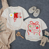 Custom Strawberry-Themed 1st Birthday Matching Family Outfits, Soft Cotton Bubble Romper for Baby Girl and Mama Dada T-Shirts, Summer Design