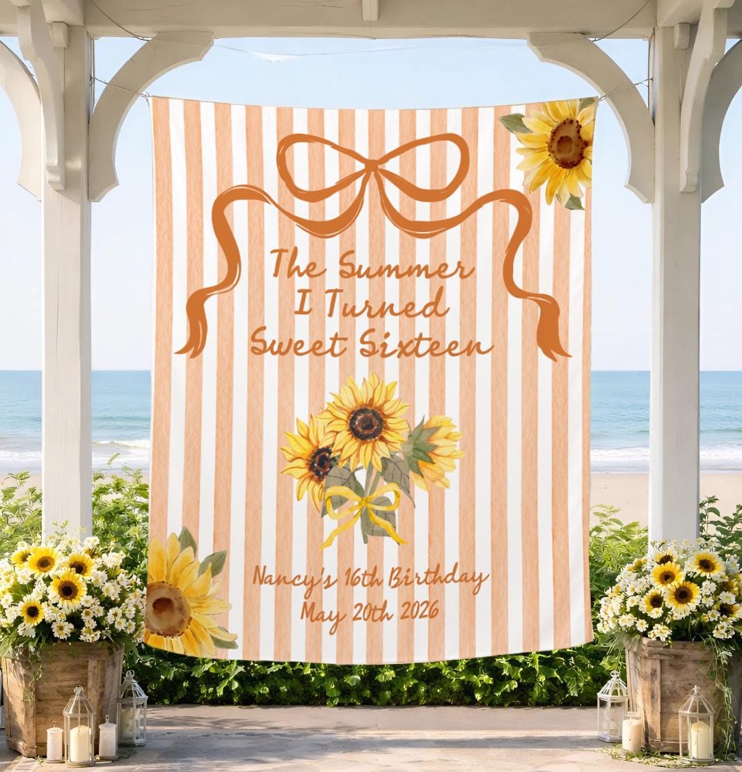 Custom Sweet 16 Silk Banner Sunflower Themed Party Backdrop Personalized with Name and Date for Sixteenth Birthday Summer Celebration Decor