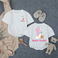 Custom Sweet Cookie First Birthday Romper for Baby Girls, Personalized Name Design, Soft Cotton Outfit for Cake Smash or Milestone Photos