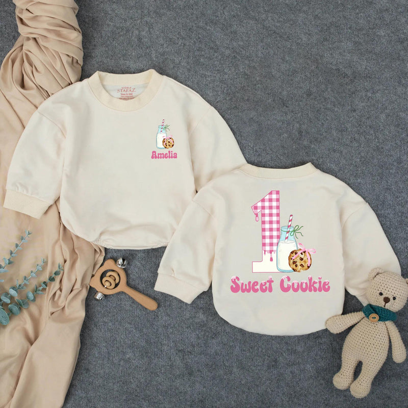 Custom Sweet Cookie First Birthday Romper for Baby Girls, Personalized Name Design, Soft Cotton Outfit for Cake Smash or Milestone Photos