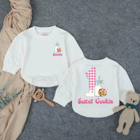 Custom Sweet Cookie First Birthday Romper for Baby Girls, Personalized Name Design, Soft Cotton Outfit for Cake Smash or Milestone Photos