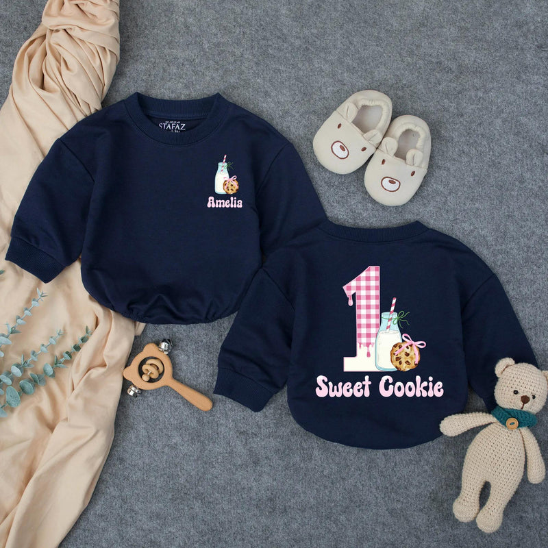 Custom Sweet Cookie First Birthday Romper for Baby Girls, Personalized Name Design, Soft Cotton Outfit for Cake Smash or Milestone Photos
