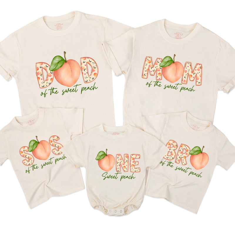 Custom Sweet Peach Matching Family T-Shirts & Baby Romper, Soft Natural Cotton, Perfect for Birthdays, Milestone Photos, S–2XL