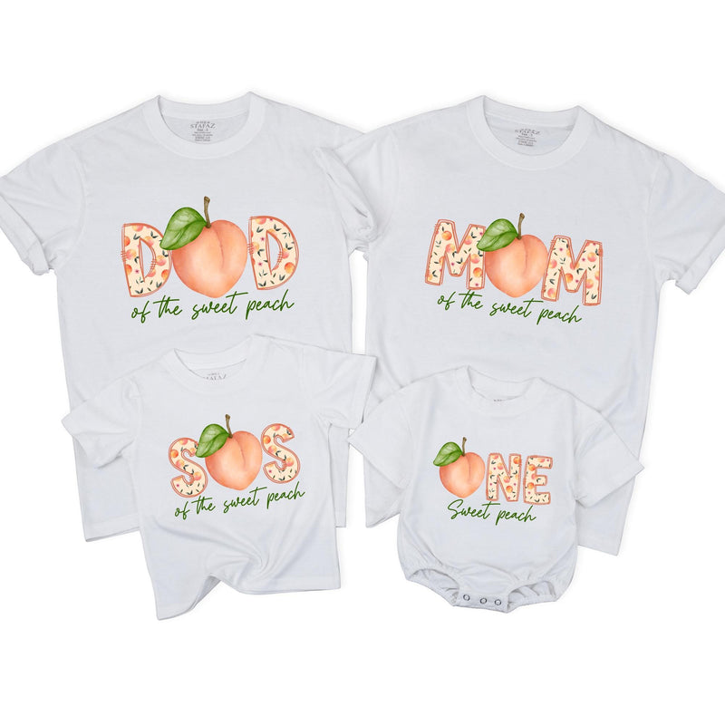 Custom Sweet Peach Matching Family T-Shirts & Baby Romper, Soft Natural Cotton, Perfect for Birthdays, Milestone Photos, S–2XL