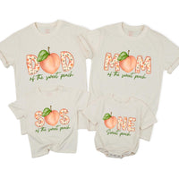 Custom Sweet Peach Matching Family T-Shirts & Baby Romper, Soft Natural Cotton, Perfect for Birthdays, Milestone Photos, S–2XL