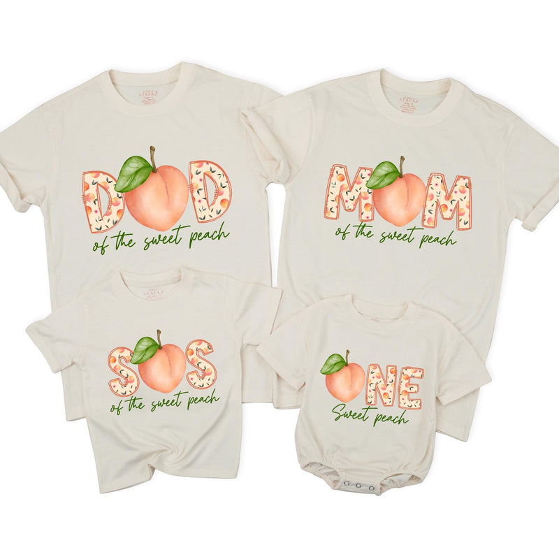 Custom Sweet Peach Matching Family T-Shirts & Baby Romper, Soft Natural Cotton, Perfect for Birthdays, Milestone Photos, S–2XL