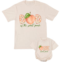 Custom Sweet Peach Matching Family T-Shirts & Baby Romper, Soft Natural Cotton, Perfect for Birthdays, Milestone Photos, S–2XL
