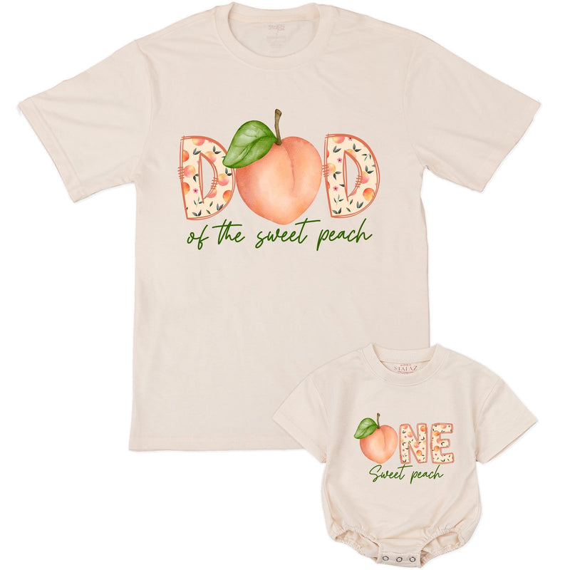 Custom Sweet Peach Matching Family T-Shirts & Baby Romper, Soft Natural Cotton, Perfect for Birthdays, Milestone Photos, S–2XL