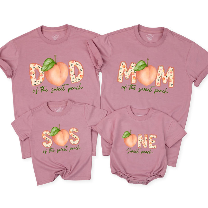 Custom Sweet Peach Matching Family T-Shirts & Baby Romper, Soft Natural Cotton, Perfect for Birthdays, Milestone Photos, S–2XL