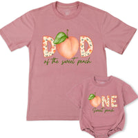 Custom Sweet Peach Matching Family T-Shirts & Baby Romper, Soft Natural Cotton, Perfect for Birthdays, Milestone Photos, S–2XL