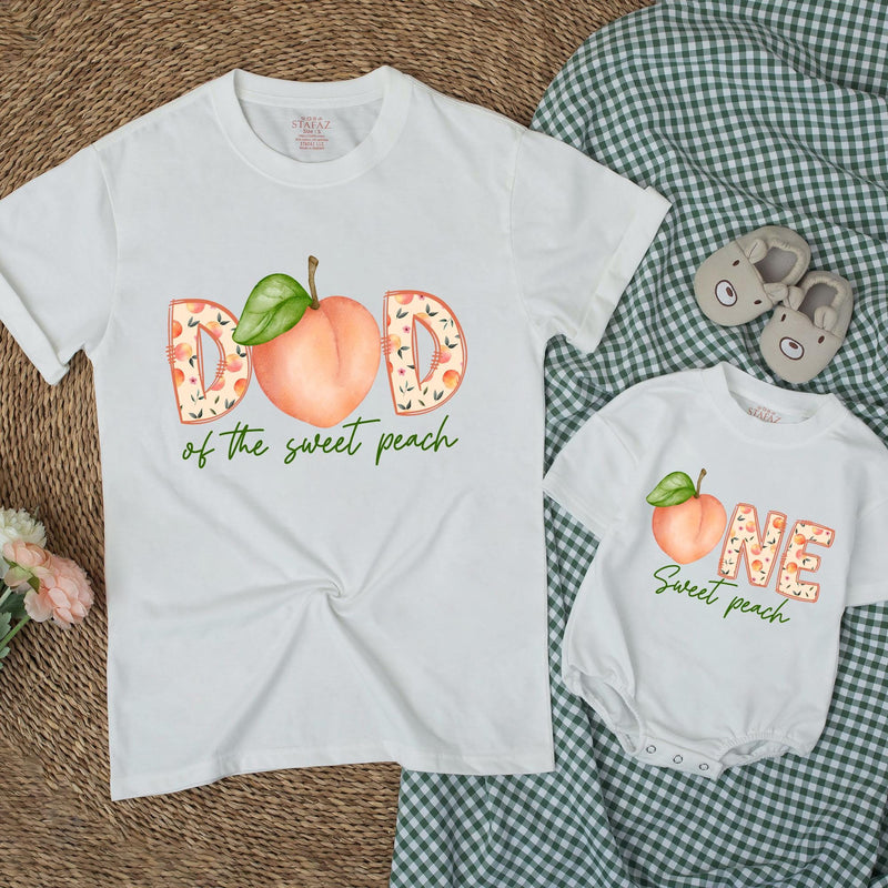Custom Sweet Peach Matching Family T-Shirts & Baby Romper, Soft Natural Cotton, Perfect for Birthdays, Milestone Photos, S–2XL