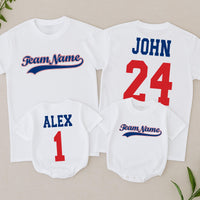 Custom Team Name Baseball Shirt Personalized Sports Jersey with Name and Number Matching Family Outfit Toddler Boy or Girl Gift