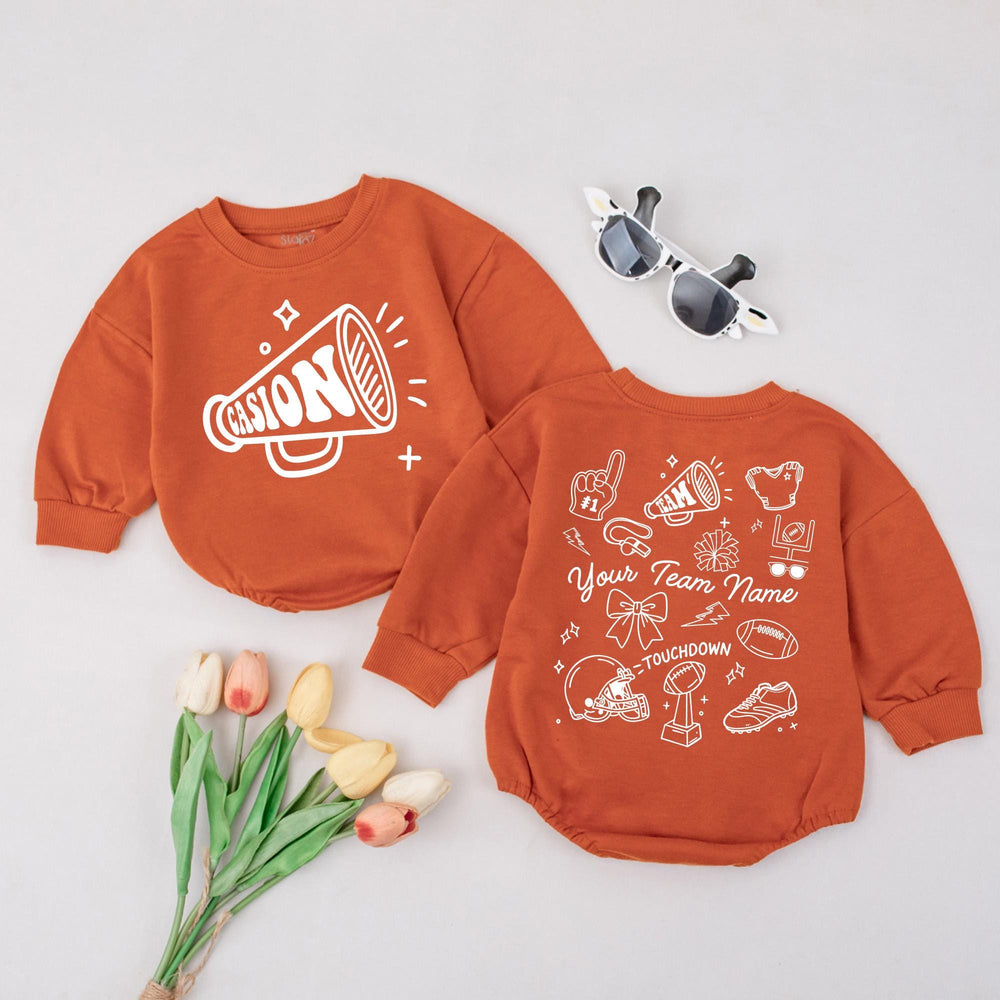Custom Team Name Football Baby Romper Touchdown Bodysuit Retro Sport Outfit Whimsical Game Day Clothes Comfortable Cotton Gift