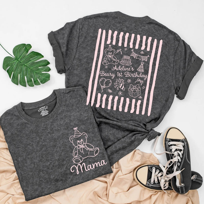 Custom Teddy Bear 1st Birthday Matching Family Shirts, Personalized Cotton Tees & Baby Romper for Mom, Dad, and Toddler Celebration Outfit